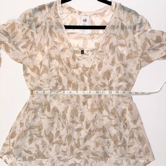 Cabi Couplet Blouse Flowy Chiffon Sheer Long Sleeve Top w/ Cami Beige Cream S - Picture 10 of 15